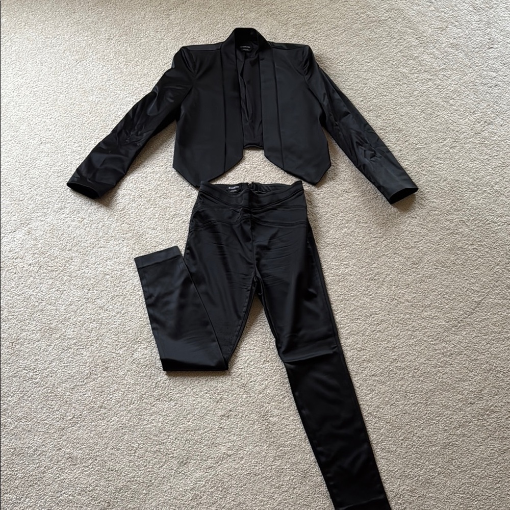 Bebe Black Fitted Pantsuit with Cropped Jacket